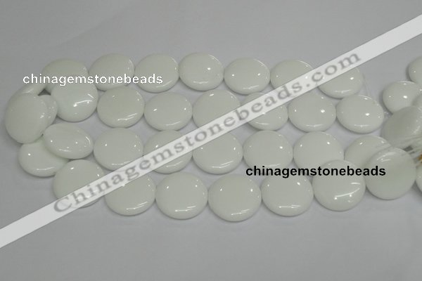 CPB100 15.5 inches 25mm flat round white porcelain beads wholesale