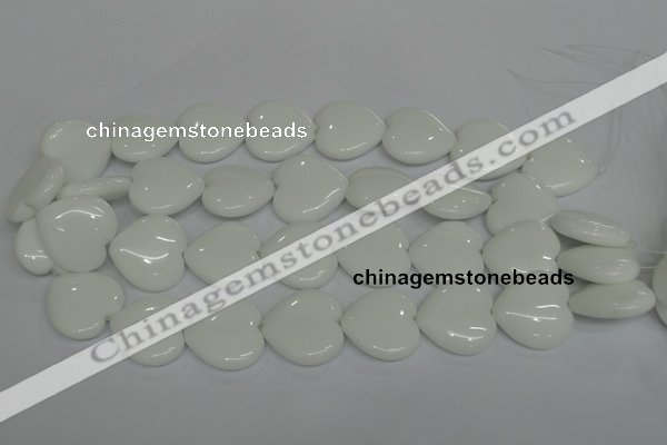 CPB107 15.5 inches 25*25mm heart white porcelain beads wholesale