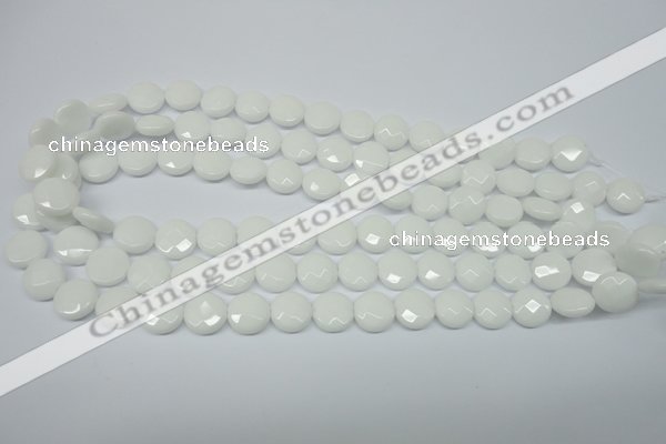 CPB301 15 inches 12mm faceted coin white porcelain beads