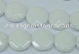 CPB302 15 inches 14mm faceted coin white porcelain beads