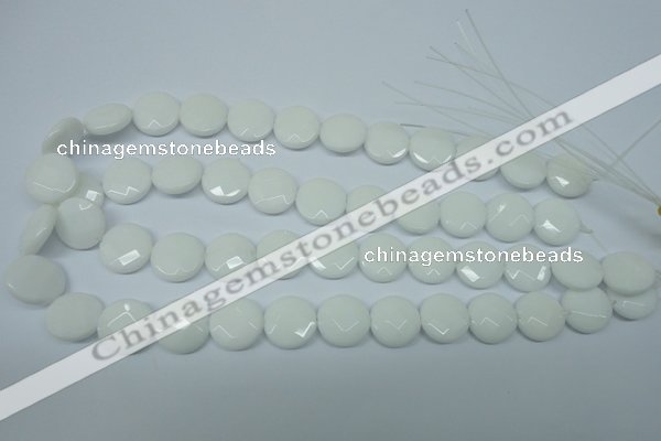 CPB302 15 inches 14mm faceted coin white porcelain beads