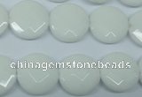 CPB303 15 inches 16mm faceted coin white porcelain beads