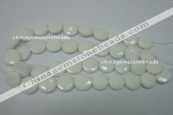 CPB304 15 inches 18mm faceted coin white porcelain beads
