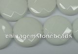 CPB305 15 inches 20mm faceted coin white porcelain beads