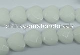 CPB311 15 inches 14*14mm faceted heart white porcelain beads