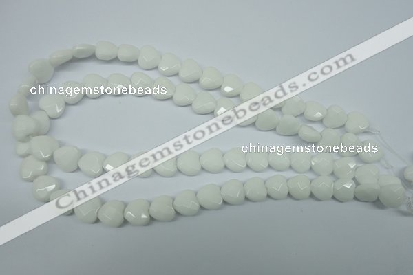 CPB311 15 inches 14*14mm faceted heart white porcelain beads
