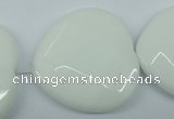 CPB316 15 inches 30*30mm faceted heart white porcelain beads