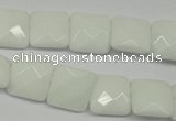 CPB320 15 inches 12*12mm faceted square white porcelain beads