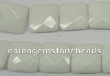 CPB321 15 inches 14*14mm faceted square white porcelain beads