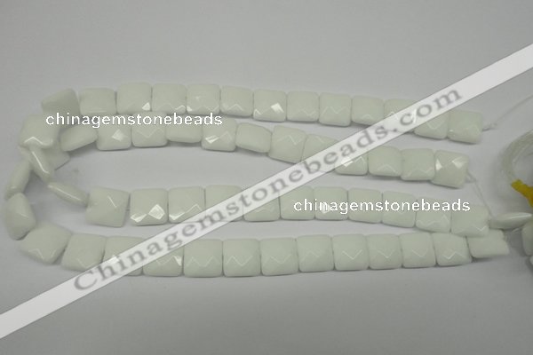 CPB321 15 inches 14*14mm faceted square white porcelain beads