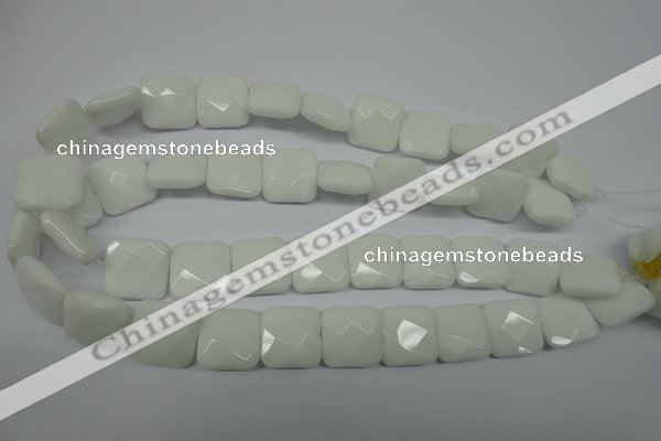 CPB324 15 inches 20*20mm faceted square white porcelain beads