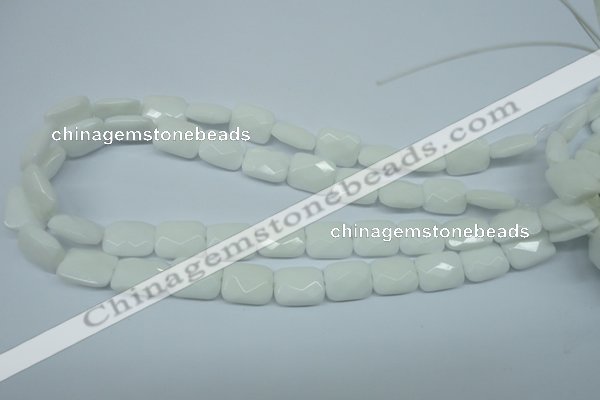 CPB329 15 inches 12*16mm faceted rectangle white porcelain beads