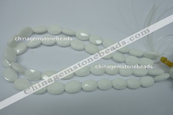 CPB336 15 inches 10*14mm faceted oval white porcelain beads