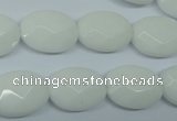 CPB337 15 inches 12*16mm faceted oval white porcelain beads