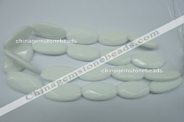 CPB341 15 inches 20*40mm faceted oval white porcelain beads