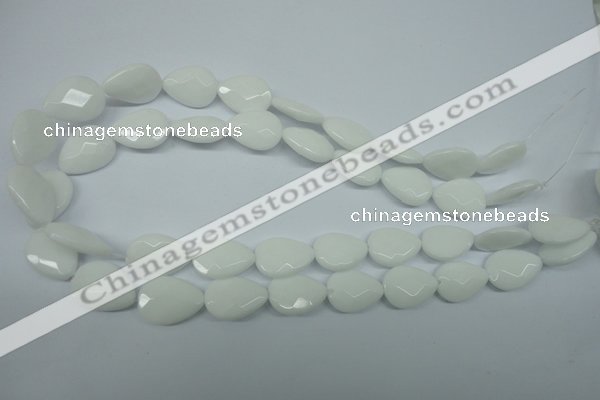 CPB345 15 inches 10*14mm faceted flat teardrop white porcelain beads