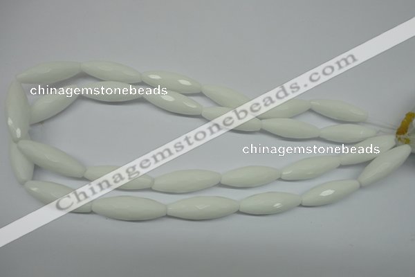 CPB359 15 inches 10*30mm faceted rice white porcelain beads wholesale