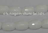 CPB41 15.5 inches 10*14mm faceted drum white porcelain beads
