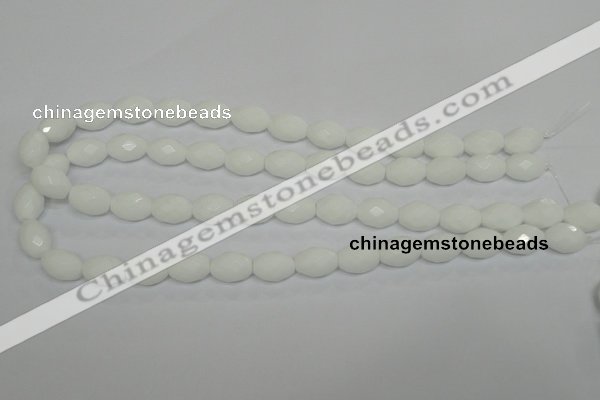 CPB46 15.5 inches 10*14mm faceted rice white porcelain beads