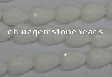CPB51 15.5 inches 10*14mm faceted teardrop white porcelain beads