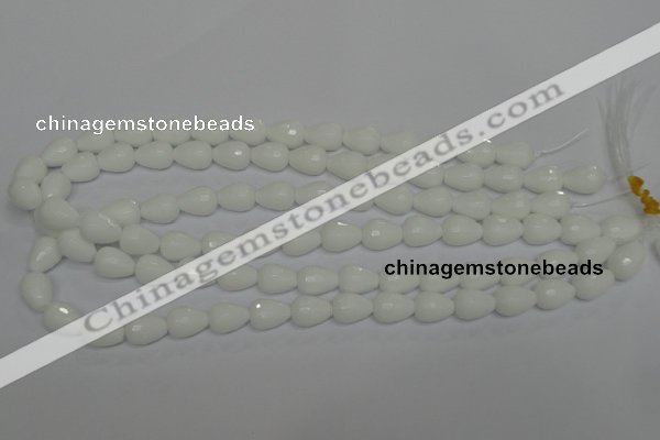 CPB51 15.5 inches 10*14mm faceted teardrop white porcelain beads