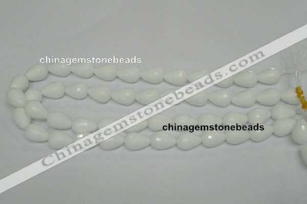 CPB52 15.5 inches 12*16mm faceted teardrop white porcelain beads