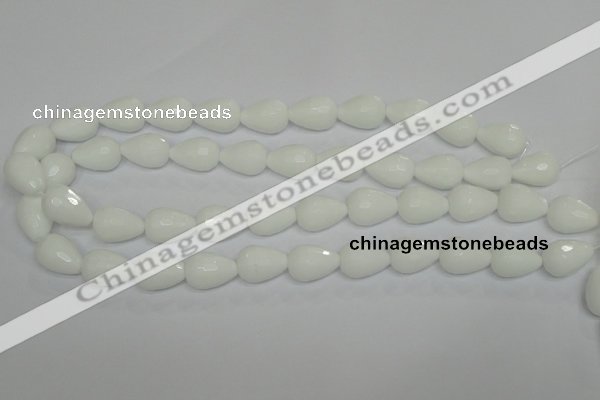 CPB53 15.5 inches 13*18mm faceted teardrop white porcelain beads