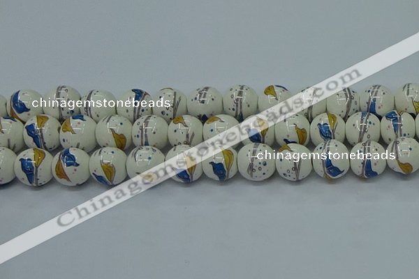 CPB595 15.5 inches 14mm round Painted porcelain beads