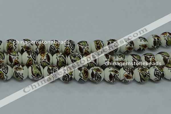 CPB643 15.5 inches 10mm round Painted porcelain beads