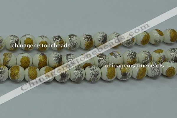 CPB754 15.5 inches 12mm round Painted porcelain beads
