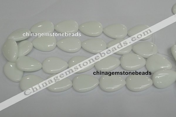 CPB93 15.5 inches 20*30mm flat teardrop white porcelain beads wholesale