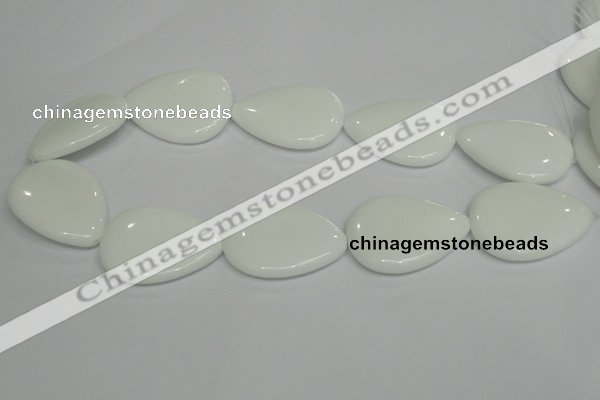 CPB94 15.5 inches 30*40mm flat teardrop white porcelain beads wholesale