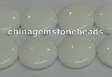 CPB98 15.5 inches 18mm flat round white porcelain beads wholesale