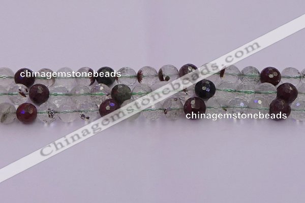 CPC12 15.5 inches 10mm faceted round green phantom quartz beads