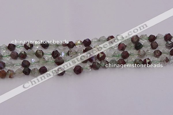 CPC15 15.5 inches 6mm faceted nuggets green phantom quartz beads