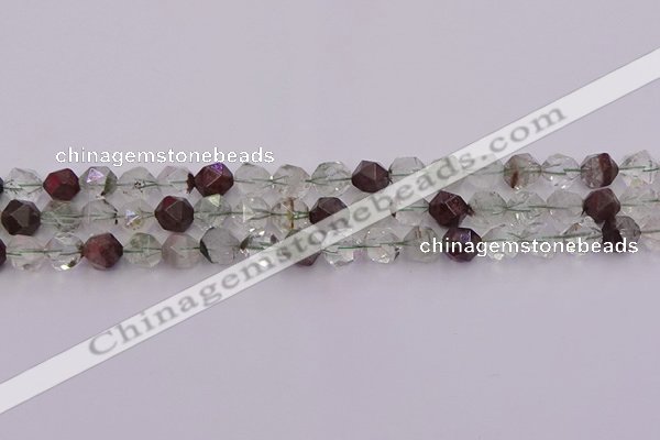 CPC16 15.5 inches 8mm faceted nuggets green phantom quartz beads