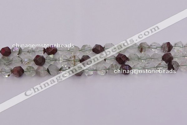 CPC17 15.5 inches 10mm faceted nuggets green phantom quartz beads