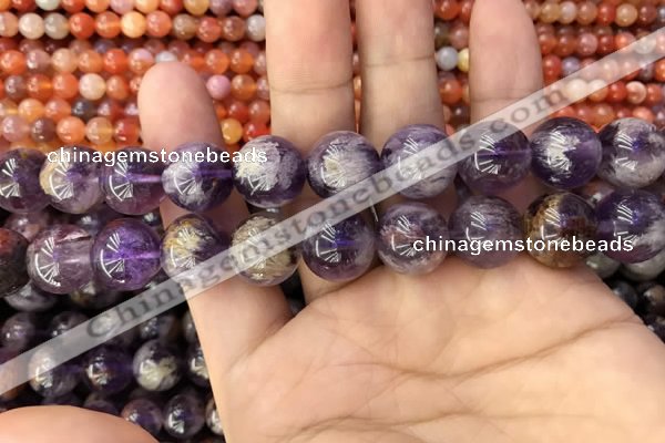 CPC614 15.5 inches 14mm round purple phantom quartz beads