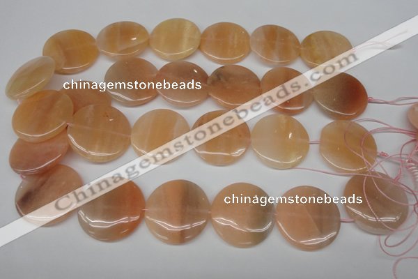 CPE30 15.5 inches 30mm flat round peach stone beads wholesale