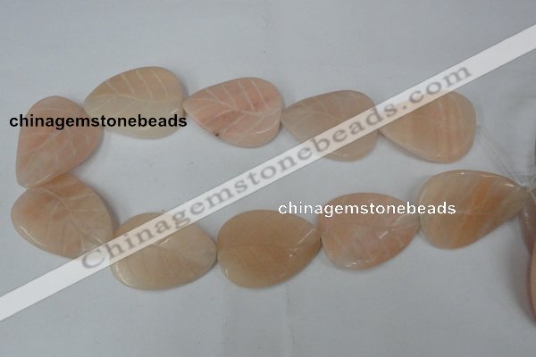 CPI159 15.5 inches 30*40mm carved leaf pink aventurine jade beads