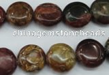 CPJ162 15.5 inches 14mm flat round picasso jasper gemstone beads