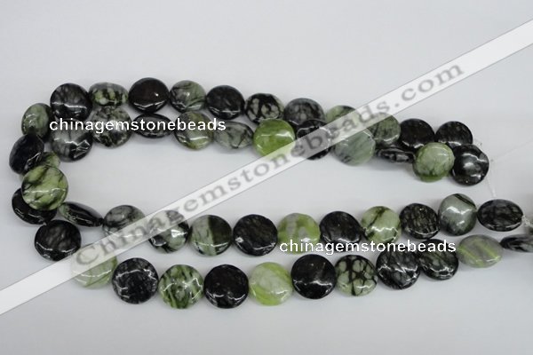 CPJ214 15.5 inches 16mm flat round green picasso jasper beads