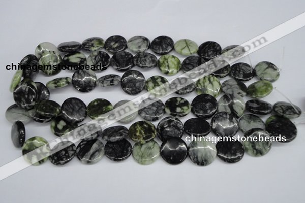 CPJ215 15.5 inches 18mm flat round green picasso jasper beads