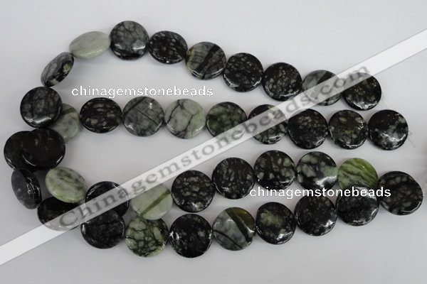 CPJ216 15.5 inches 20mm flat round green picasso jasper beads