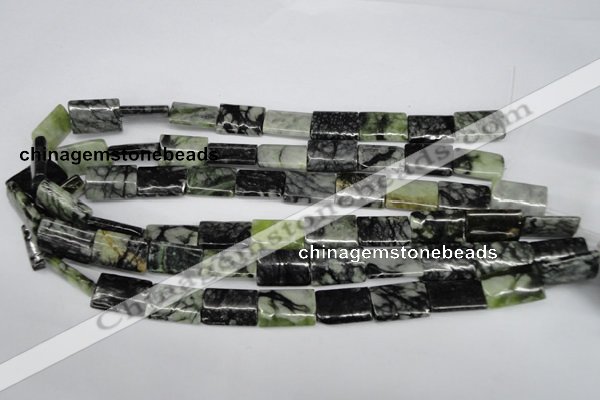 CPJ238 15.5 inches 13*20mm flat tube green picasso jasper beads