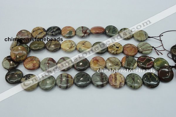 CPJ27 15.5 inches 20mm flat round picasso jasper beads wholesale