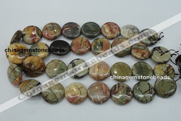 CPJ28 15.5 inches 25mm flat round picasso jasper beads wholesale