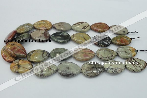 CPJ30 15.5 inches 22*30mm flat teardrop picasso jasper beads wholesale