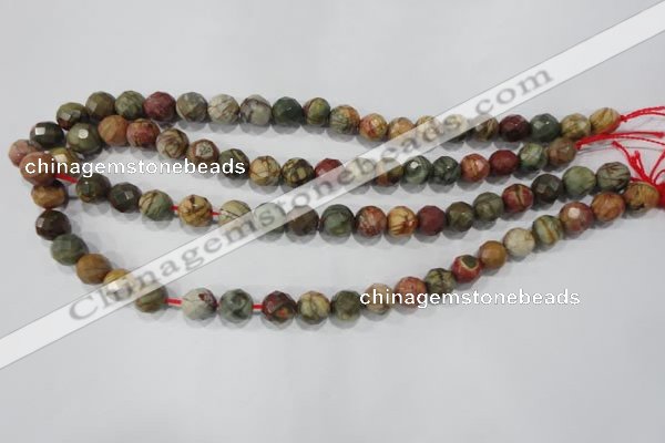 CPJ303 15.5 inches 10mm faceted round picasso jasper beads wholesale