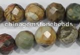 CPJ304 15.5 inches 14mm faceted round picasso jasper beads wholesale